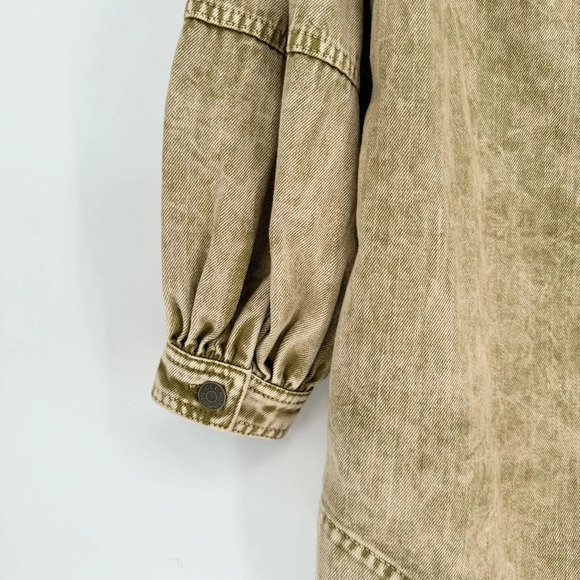 Ulla Johnson Wesley Cotton Denim Tunic Mini Dress 0 Oasis Khaki Balloon Sleeve - Picture 10 of 15